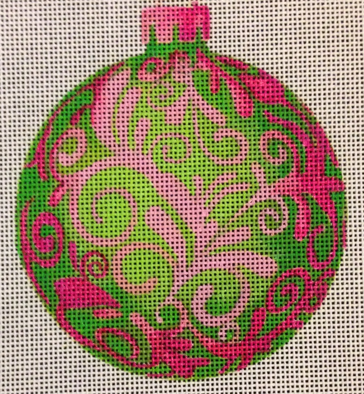 Christmas Balls:CH304D Green w/Pink Leaves
