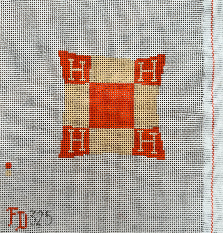 Froopy Designs:FD325 H Pillow, 4” sq on 18