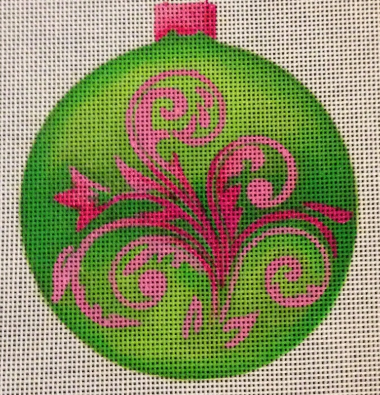 Christmas Balls:CH304B Green w/Pink Flower