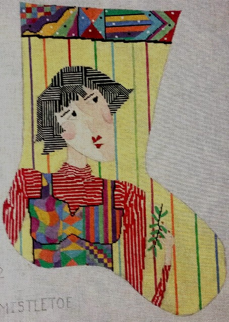 Penny Macleod:PM252 MISTLETOE STOCKING 15 1/2