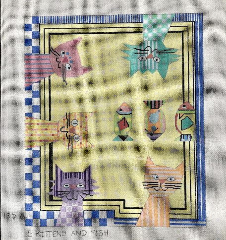 Penny Macleod:PM1357 5 Kittens and fish 10 1/